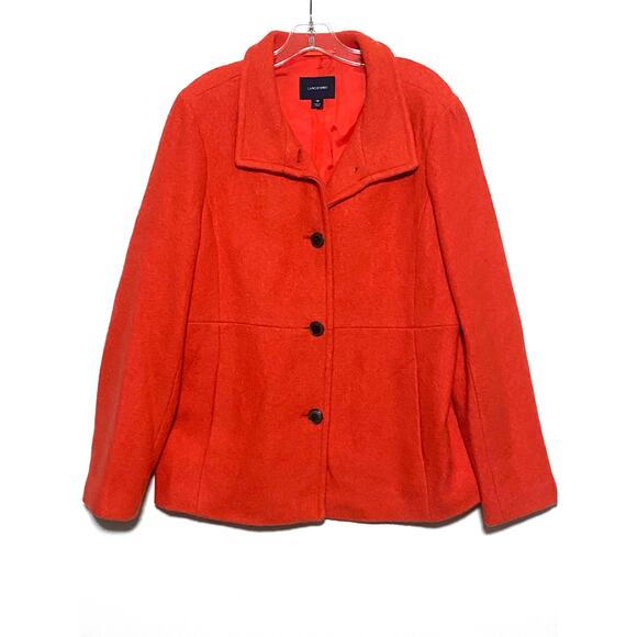 Lands End Jacket Orange Boiled Wool Rayon Blend Three Button Womens 14 Lined - Picture 1 of 9